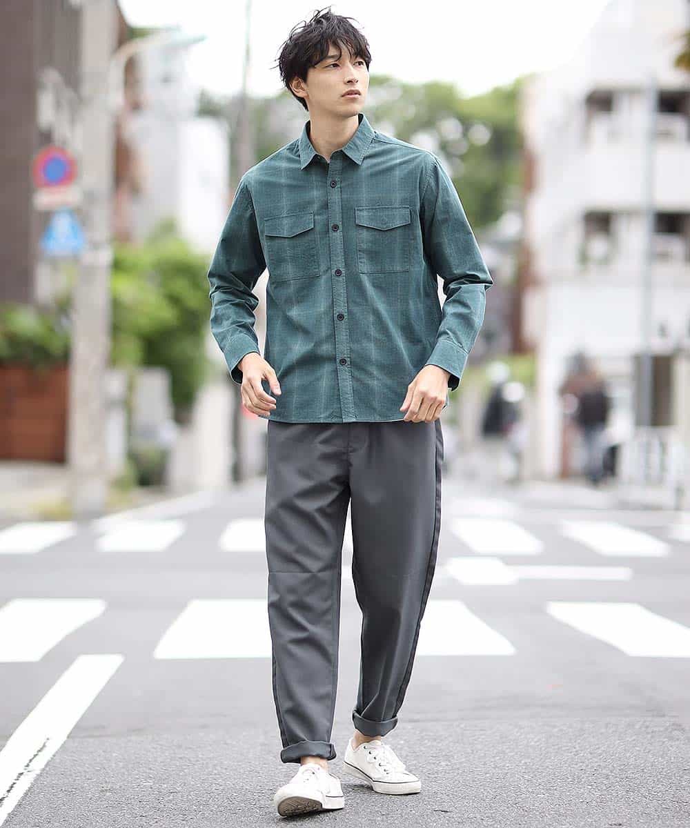 MKBJL05090 MK MICHEL KLEIN HOMME(MKミッシェルクランオム) 秋シャツ／レトロチェック グリーン
