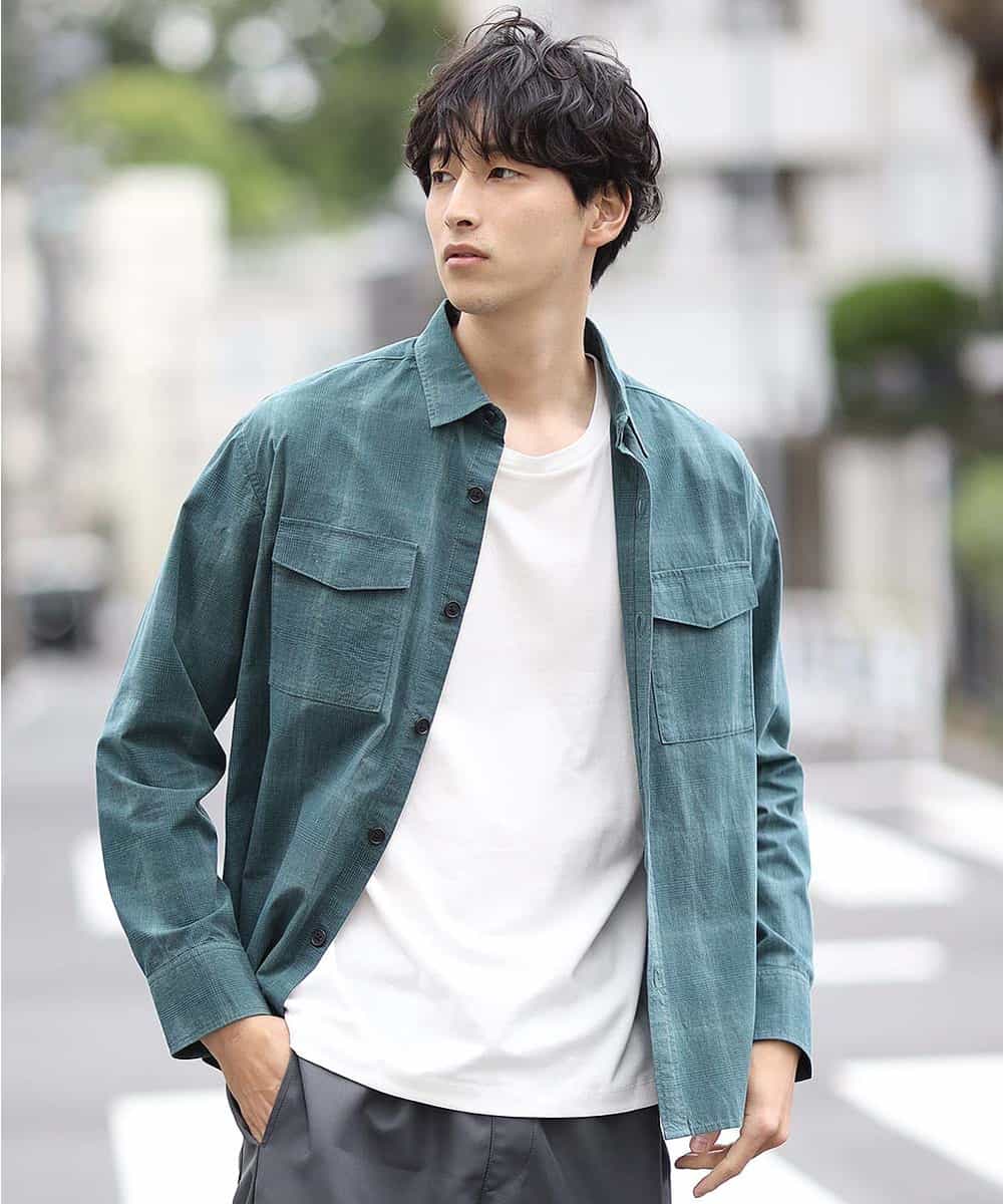 MKBJL05090 MK MICHEL KLEIN HOMME(MKミッシェルクランオム) 秋シャツ／レトロチェック グリーン