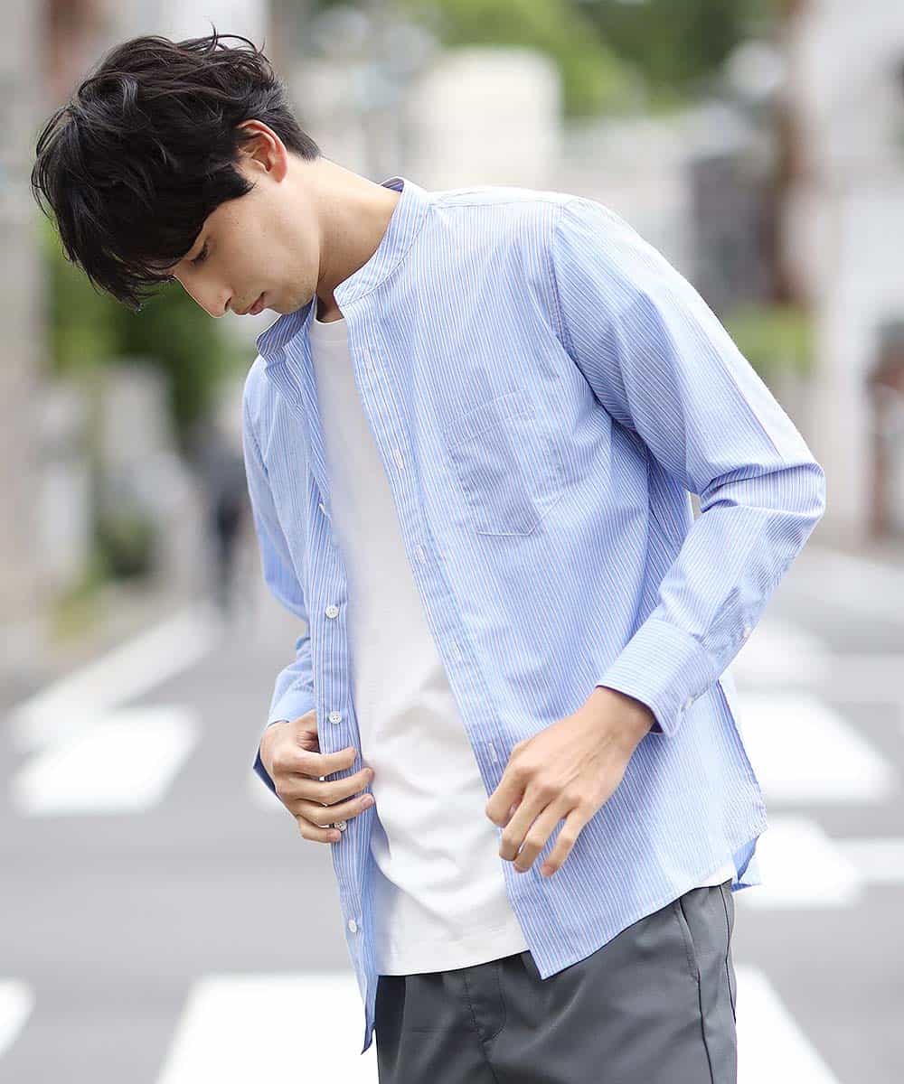 MKBJL10075 MK MICHEL KLEIN HOMME(MKミッシェルクランオム) 秋シャツ／マルチストライプ ライトブルー