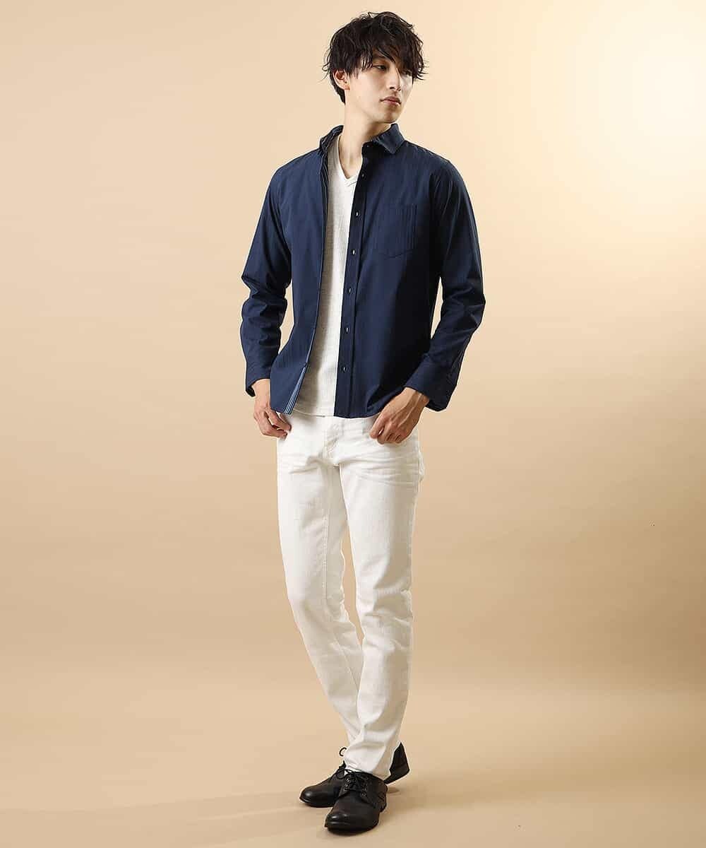 MKBJL16110 MK MICHEL KLEIN HOMME(MKミッシェルクランオム) 秋シャツ／ストレッチリバーシブルストライプ ネイビー