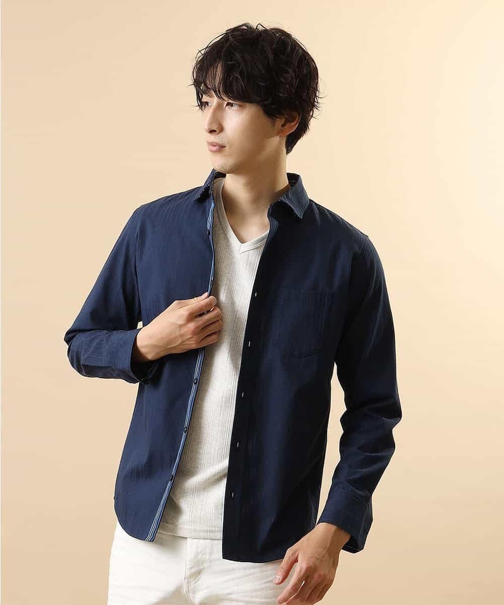 MKBJL16110 MK MICHEL KLEIN HOMME(MKミッシェルクランオム) 秋シャツ／ストレッチリバーシブルストライプ ネイビー