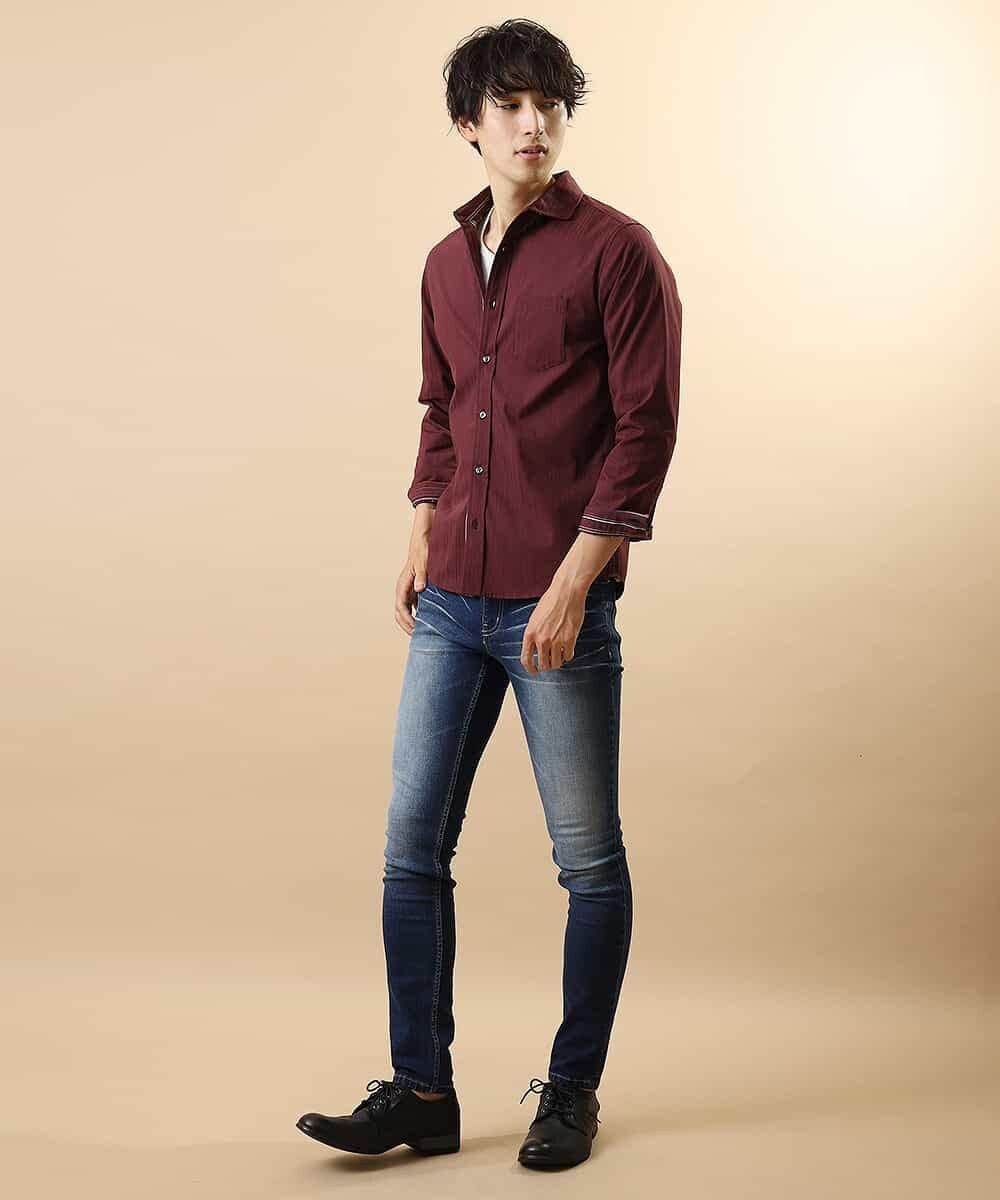 MKBJL16110 MK MICHEL KLEIN HOMME(MKミッシェルクランオム) 秋シャツ／ストレッチリバーシブルストライプ パープル