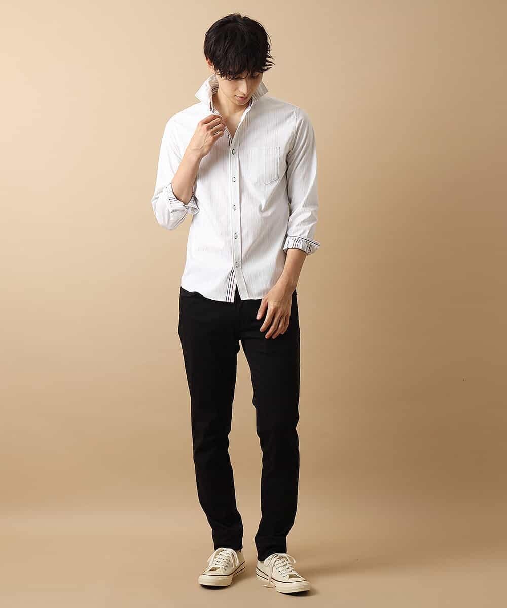 MKBJL16110 MK MICHEL KLEIN HOMME(MKミッシェルクランオム) 秋シャツ／ストレッチリバーシブルストライプ ホワイト