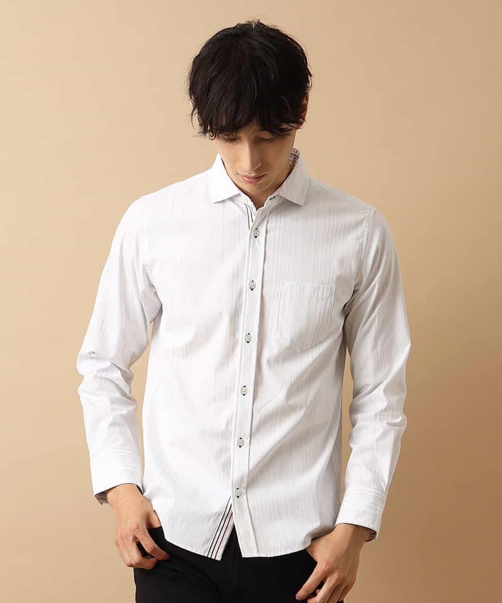 MKBJL16110 MK MICHEL KLEIN HOMME(MKミッシェルクランオム) 秋シャツ／ストレッチリバーシブルストライプ ホワイト