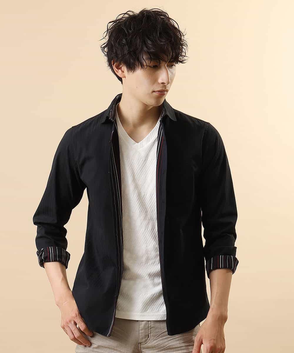 MKBJL16110 MK MICHEL KLEIN HOMME(MKミッシェルクランオム) 秋シャツ／ストレッチリバーシブルストライプ ブラック