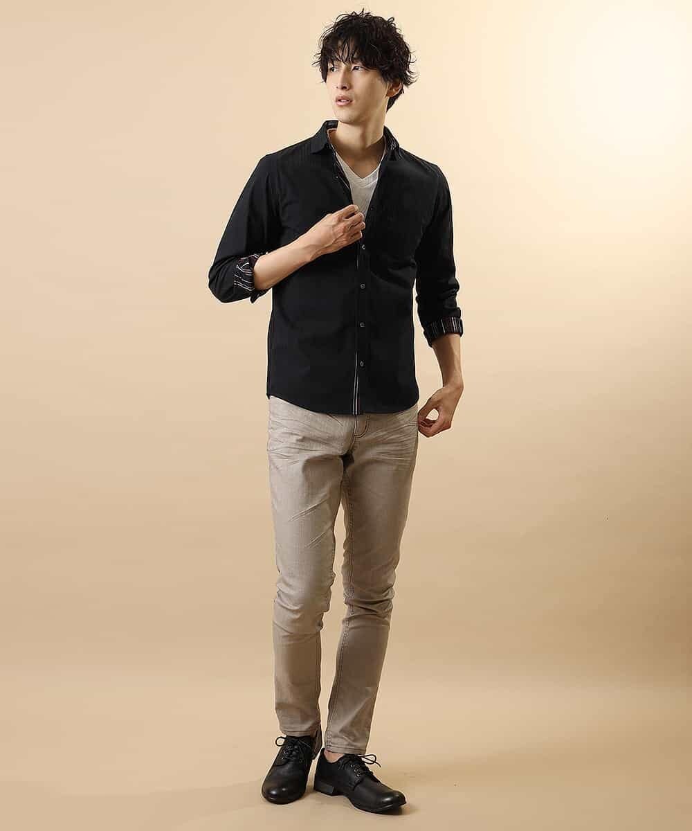 MKBJL16110 MK MICHEL KLEIN HOMME(MKミッシェルクランオム) 秋シャツ／ストレッチリバーシブルストライプ ブラック