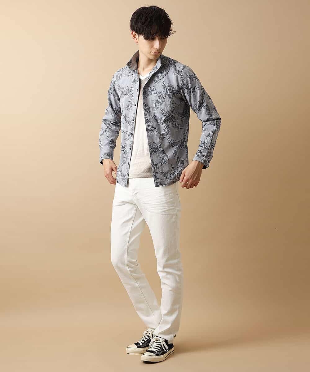 MKBJL25090 MK MICHEL KLEIN HOMME(MKミッシェルクランオム) 秋シャツ／ボタニカルジャカード ブルー