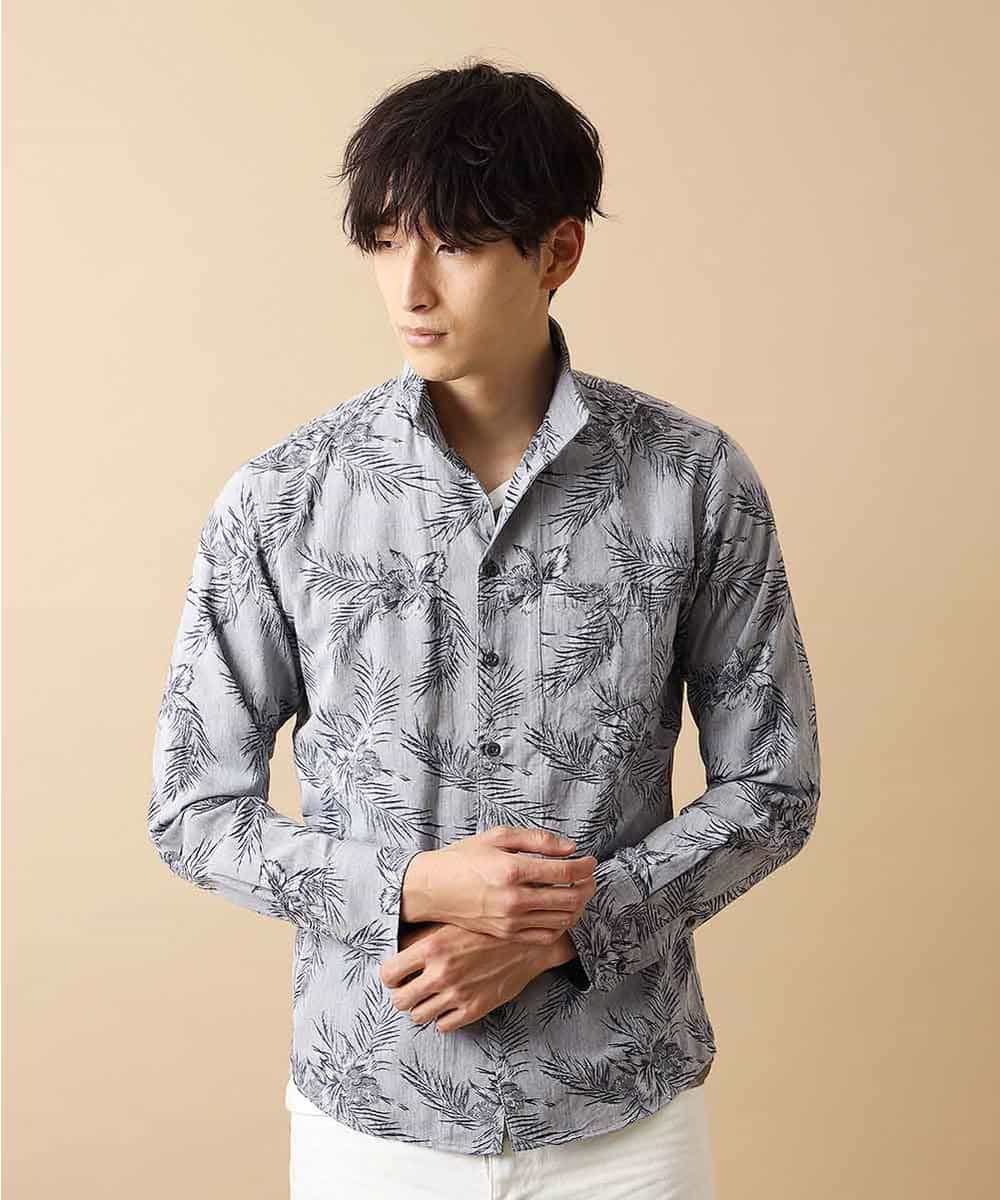 MKBJL25090 MK MICHEL KLEIN HOMME(MKミッシェルクランオム) 秋シャツ／ボタニカルジャカード ブルー