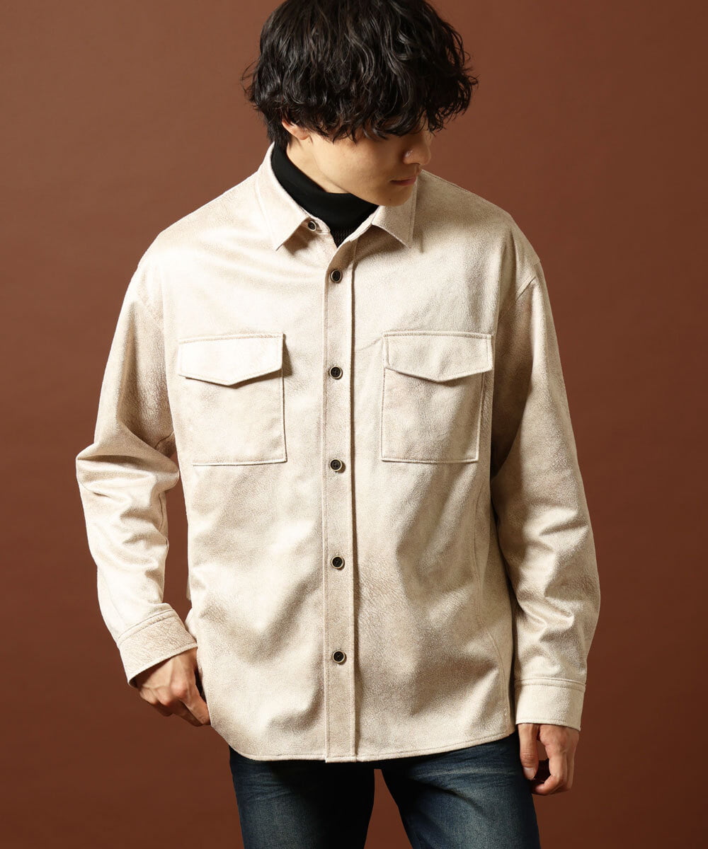 MKBJR03130 MK MICHEL KLEIN HOMME(MKミッシェルクランオム) クラッシュスエードシャツ アイボリー(80)