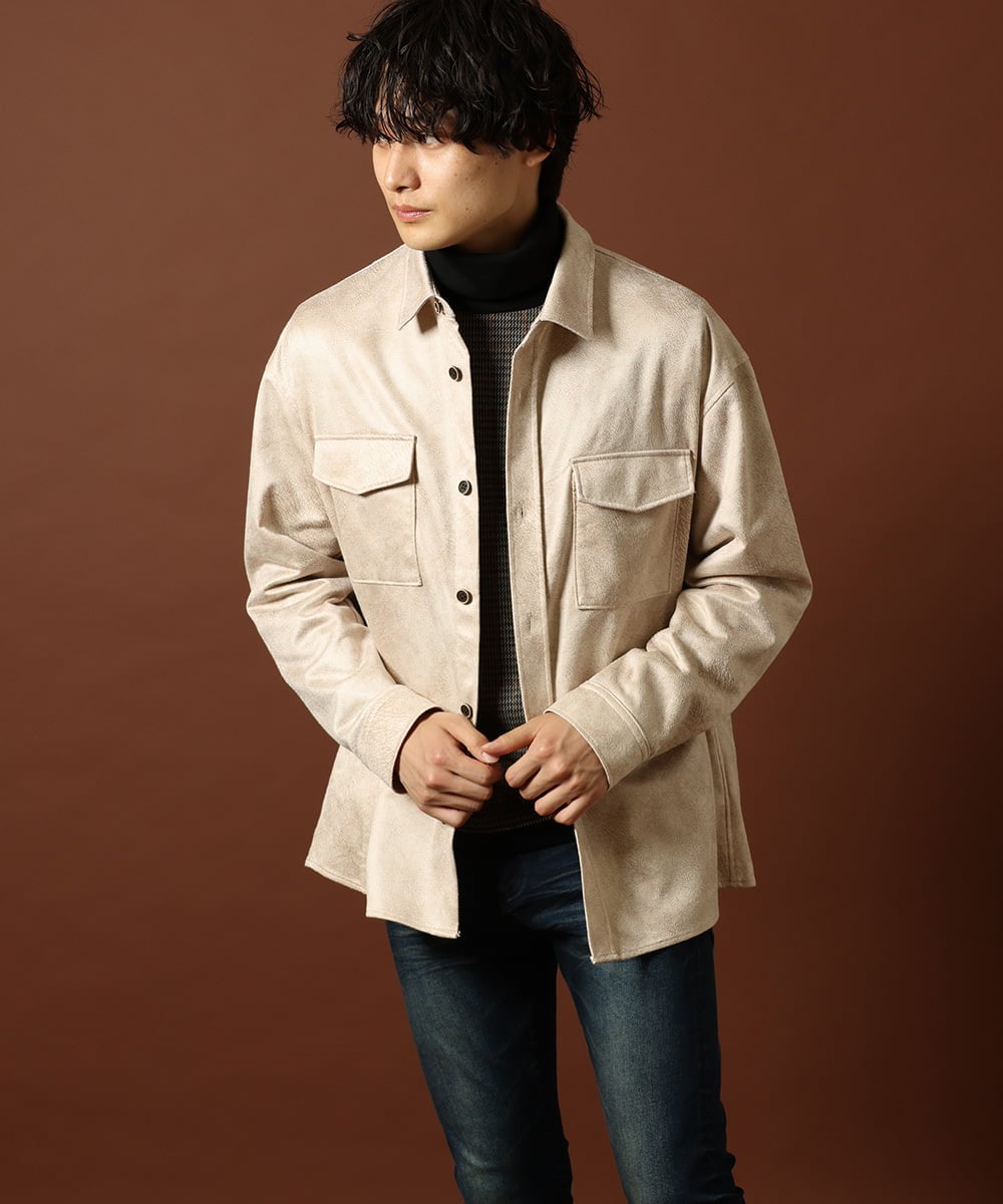 MKBJR03130 MK MICHEL KLEIN HOMME(MKミッシェルクランオム) クラッシュスエードシャツ アイボリー(80)