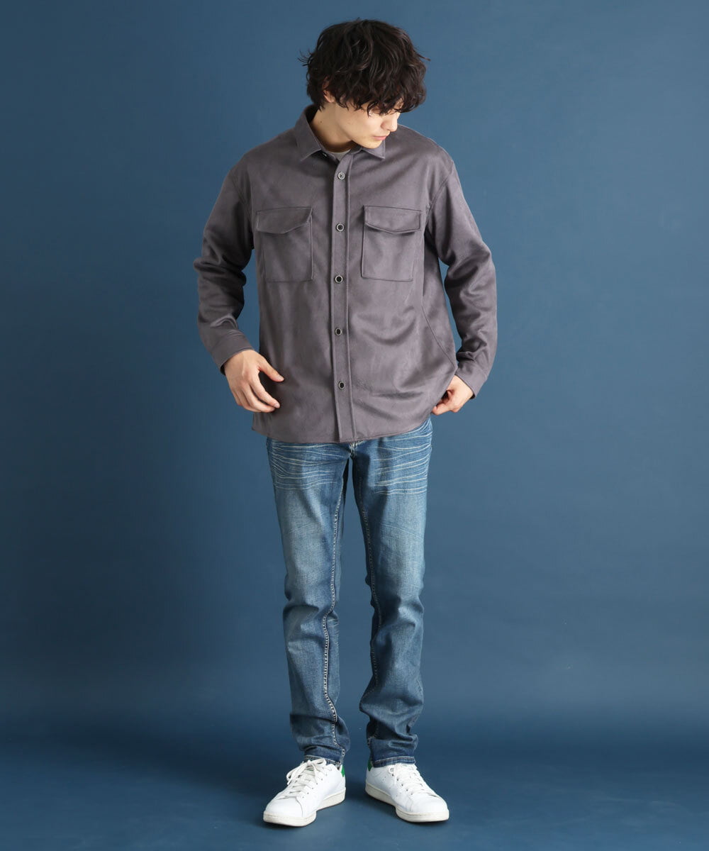 MKBJR03130 MK MICHEL KLEIN HOMME(MKミッシェルクランオム) クラッシュスエードシャツ ダークグレー(93)