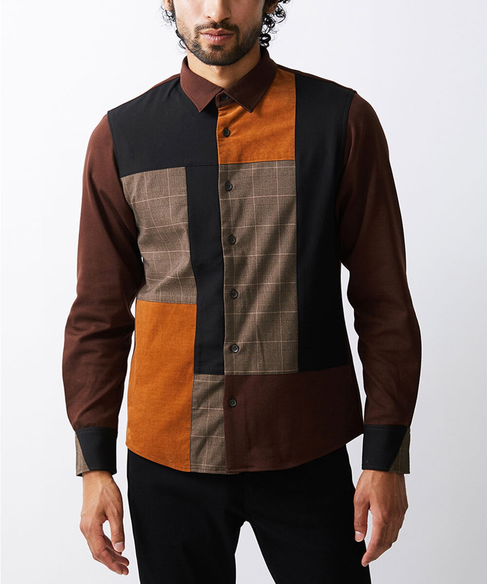 MKBJU05130 MK MICHEL KLEIN HOMME(MKミッシェルクランオム) ブロックスエードシャツ ブラウン(86)