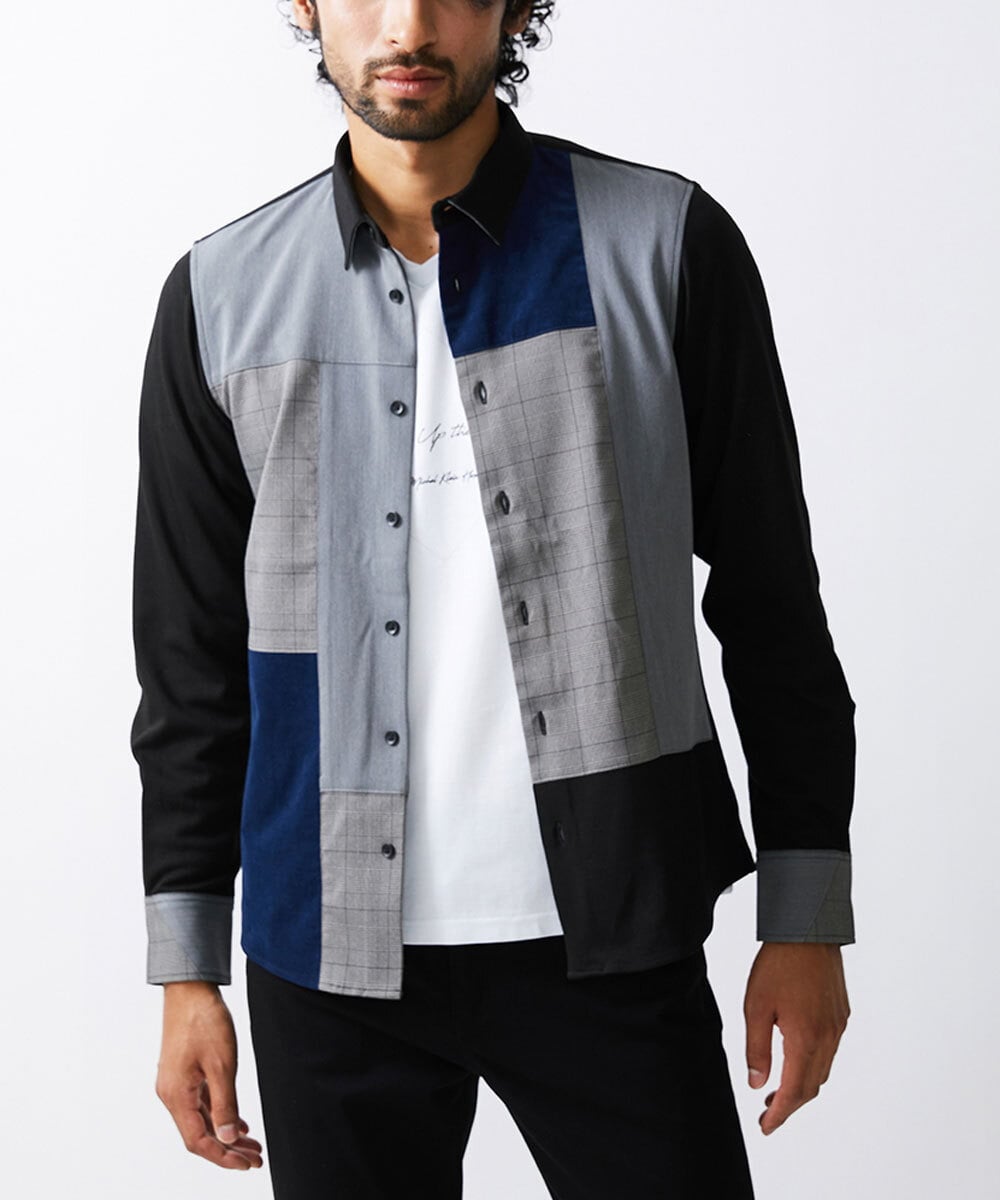 MKBJU05130 MK MICHEL KLEIN HOMME(MKミッシェルクランオム) ブロックスエードシャツ ブラック(94)