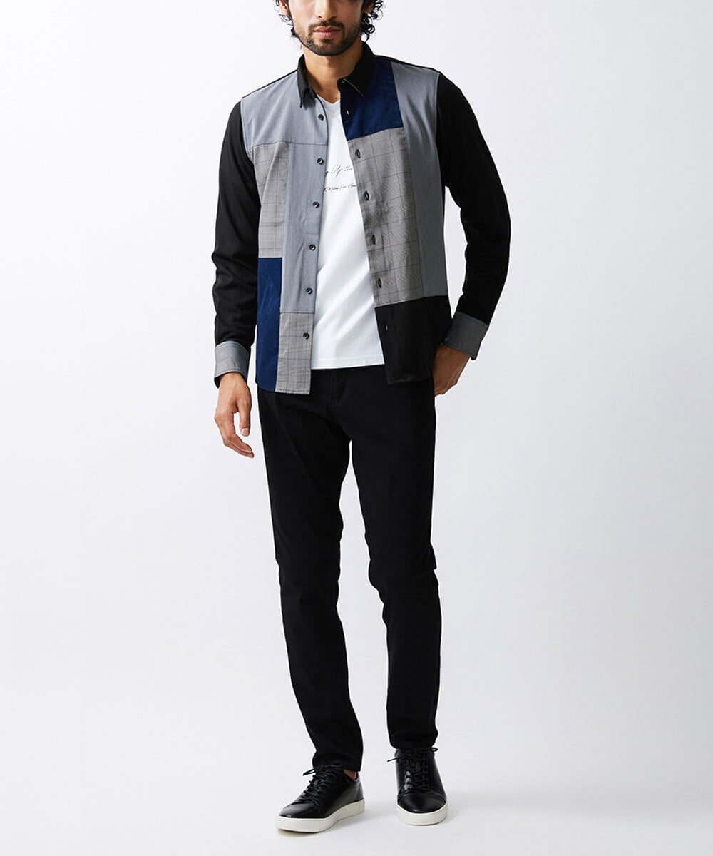 MKBJU05130 MK MICHEL KLEIN HOMME(MKミッシェルクランオム) ブロックスエードシャツ ブラック(94)