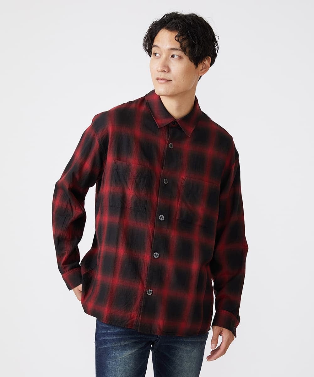 MKBJU08117 MK MICHEL KLEIN HOMME(MKミッシェルクランオム) オンブレチェックシャツ レッド(05)