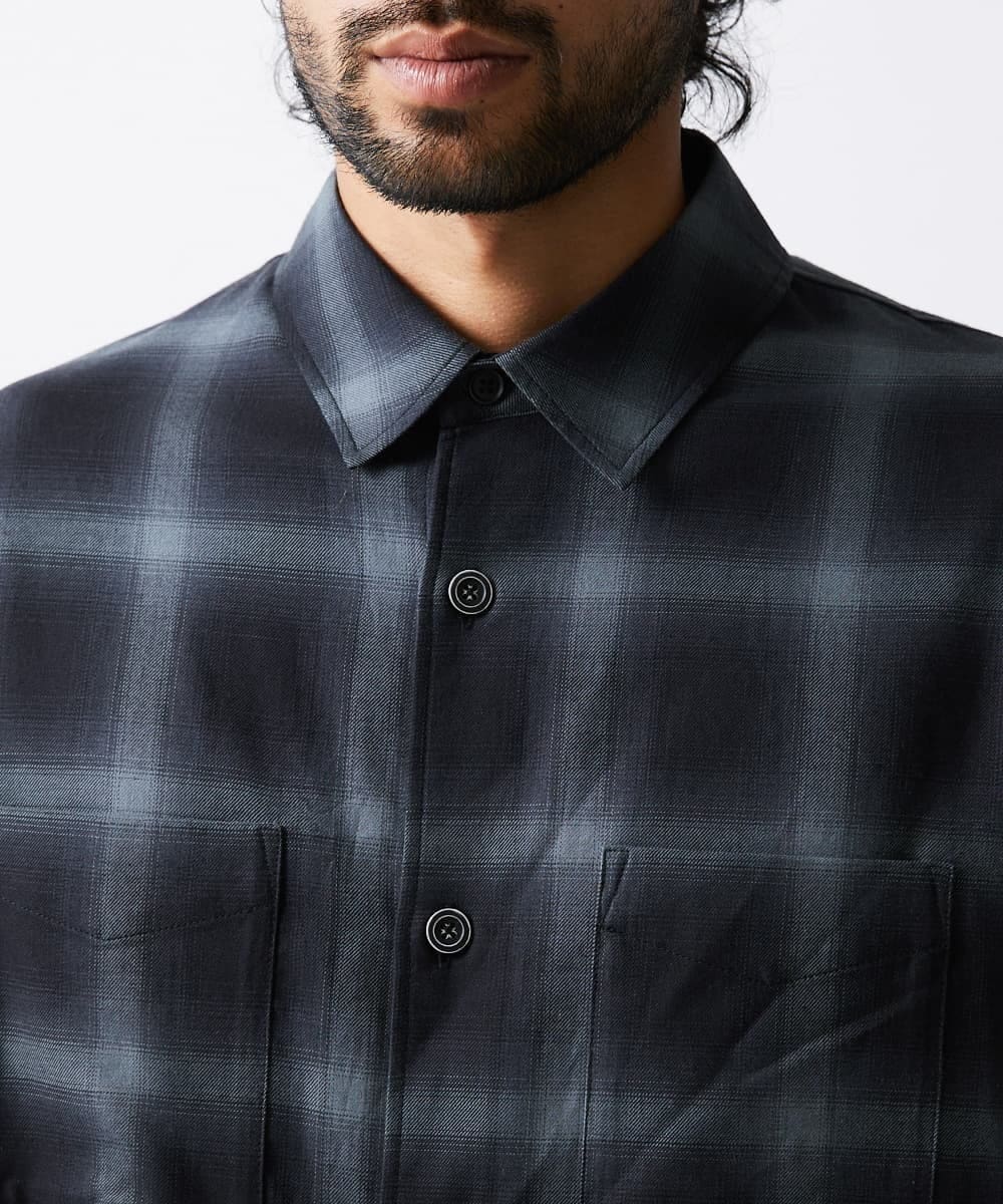 MKBJU08117 MK MICHEL KLEIN HOMME(MKミッシェルクランオム) オンブレチェックシャツ ブラック(94)