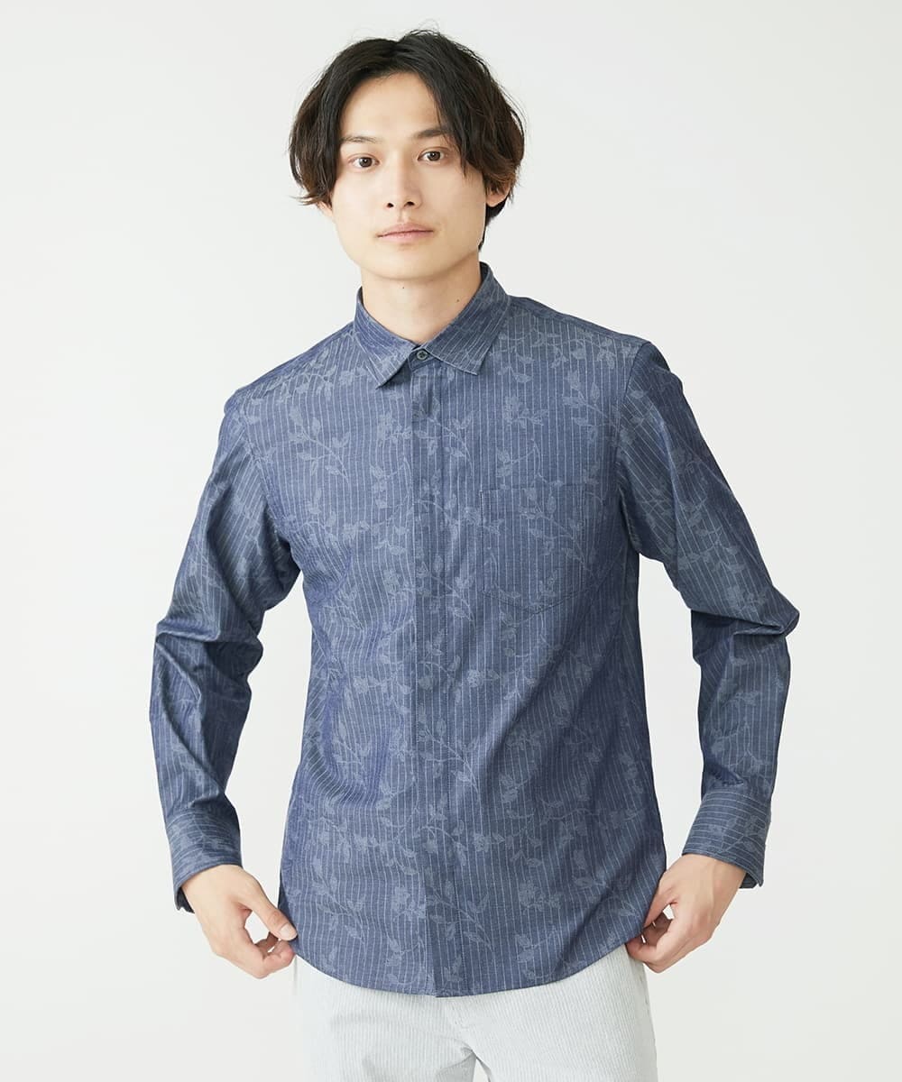 MKBJU30130 MK MICHEL KLEIN HOMME(MKミッシェルクランオム) フローラルストライプジャガードシャツ ネイビー(57)