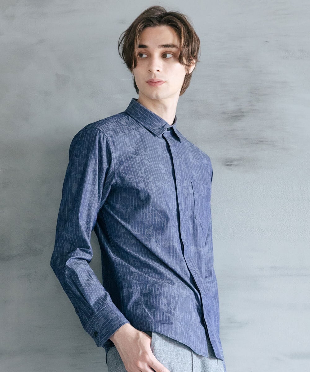 MKBJU30130 MK MICHEL KLEIN HOMME(MKミッシェルクランオム) フローラルストライプジャガードシャツ ネイビー(57)