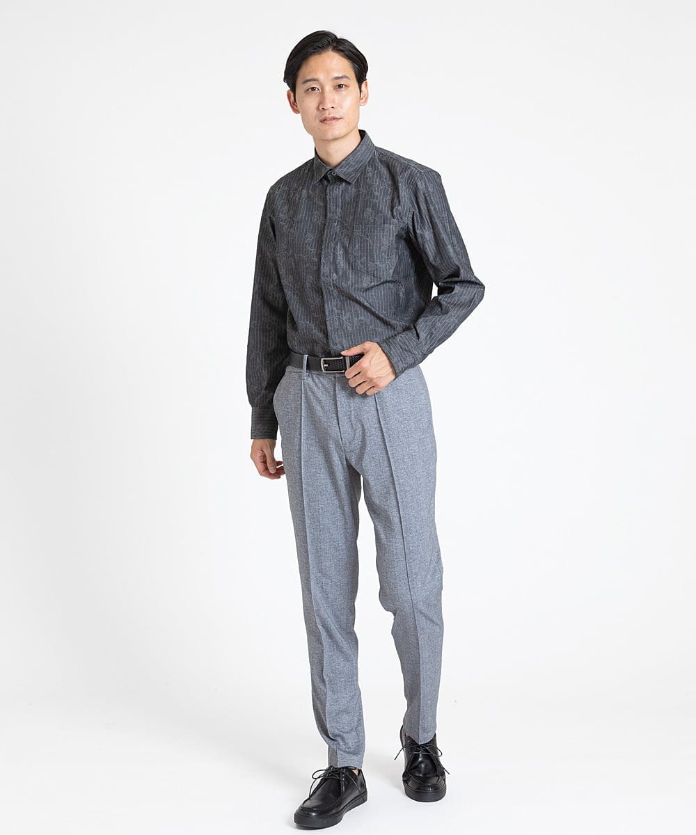 MKBJU30130 MK MICHEL KLEIN HOMME(MKミッシェルクランオム) フローラルストライプジャガードシャツ ブラック(94)