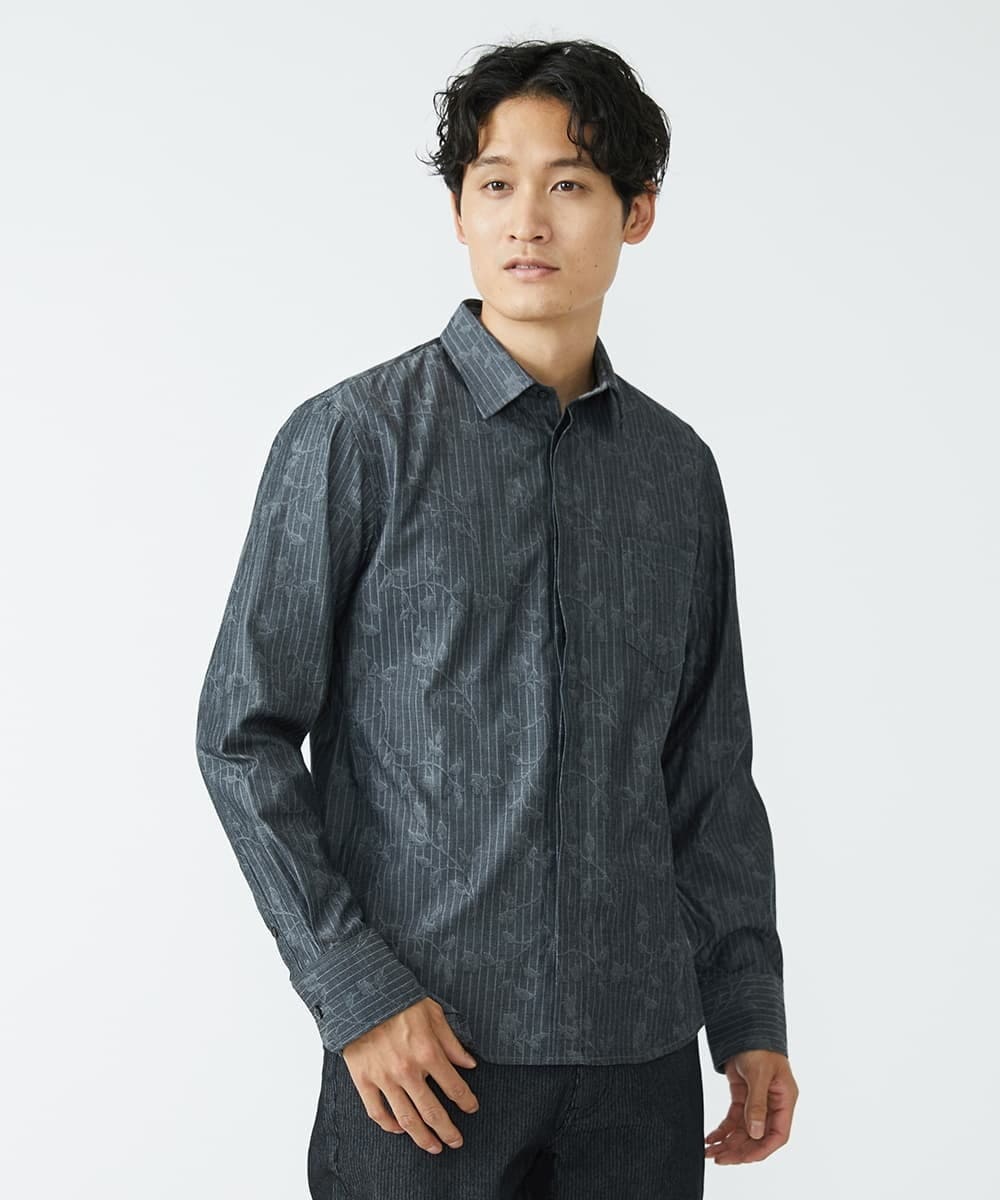 MKBJU30130 MK MICHEL KLEIN HOMME(MKミッシェルクランオム) フローラルストライプジャガードシャツ ブラック(94)