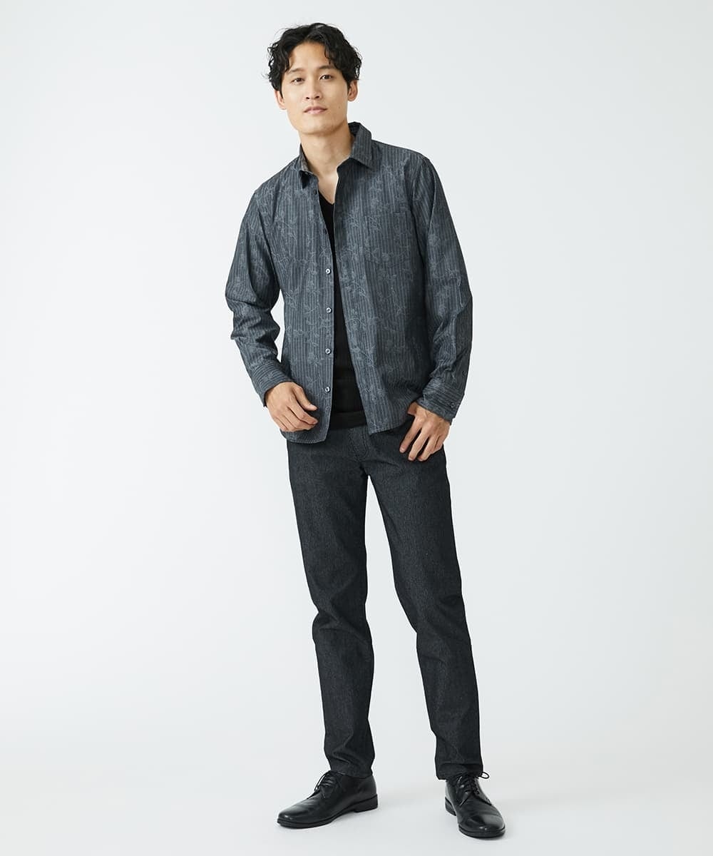 MKBJU30130 MK MICHEL KLEIN HOMME(MKミッシェルクランオム) フローラルストライプジャガードシャツ ブラック(94)