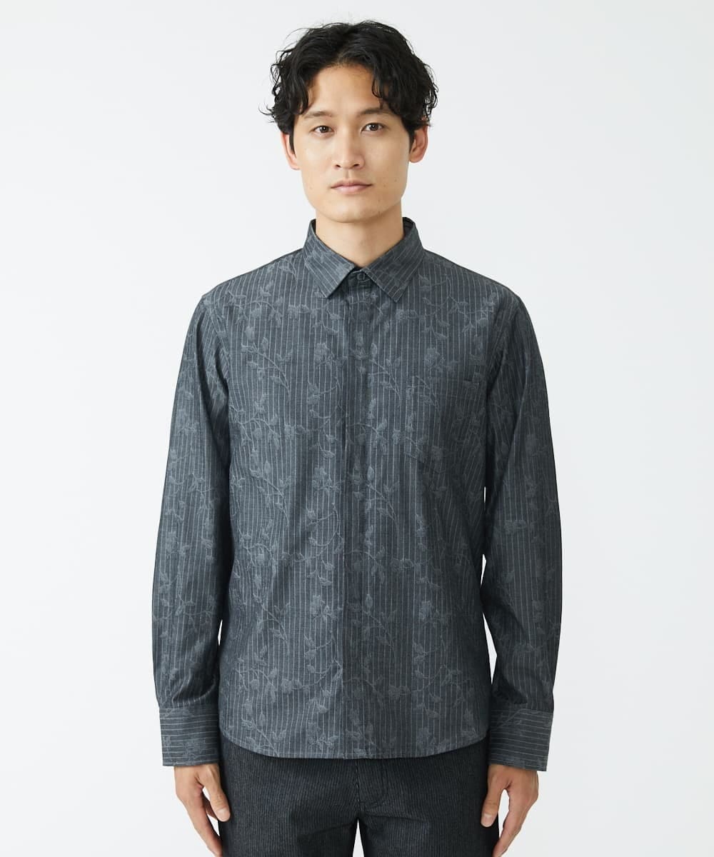 MKBJU30130 MK MICHEL KLEIN HOMME(MKミッシェルクランオム) フローラルストライプジャガードシャツ ブラック(94)