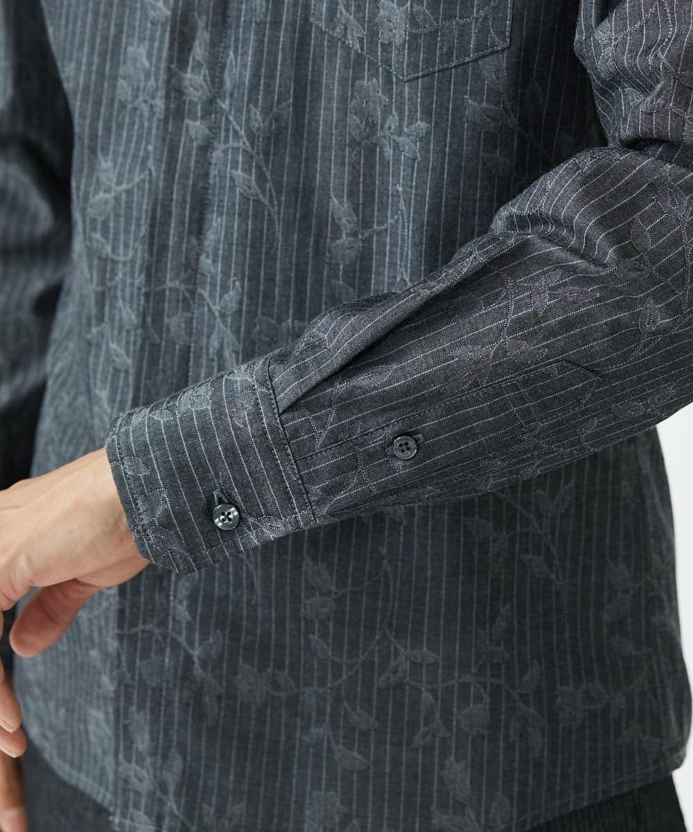 MKBJU30130 MK MICHEL KLEIN HOMME(MKミッシェルクランオム) フローラルストライプジャガードシャツ ブラック(94)