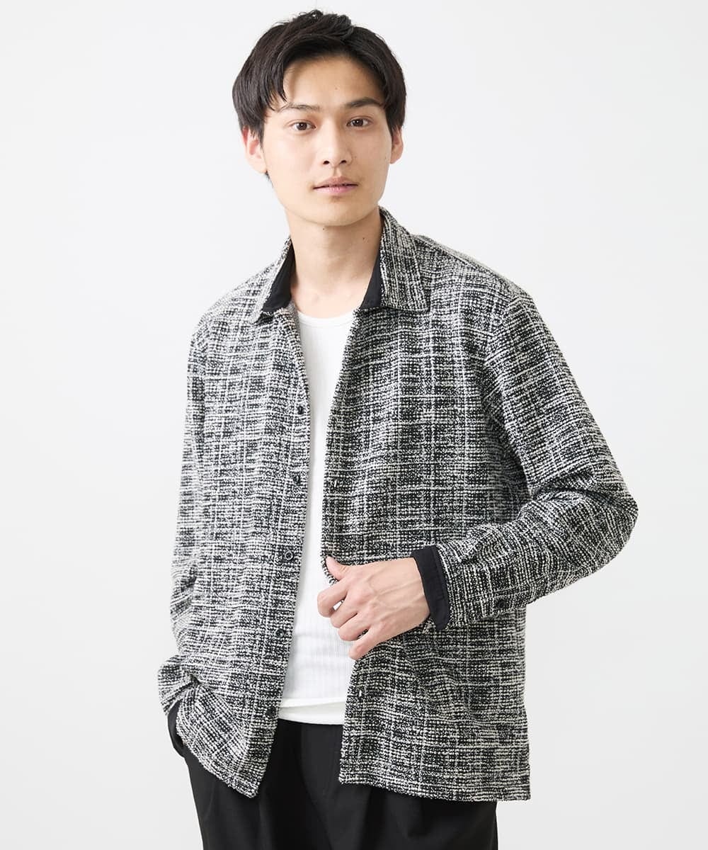MKBJX06130 MK MICHEL KLEIN HOMME(MKミッシェルクランオム) 【アンサンブル対応】長袖シャツ/BUZZツィードジャージ ダークグレー