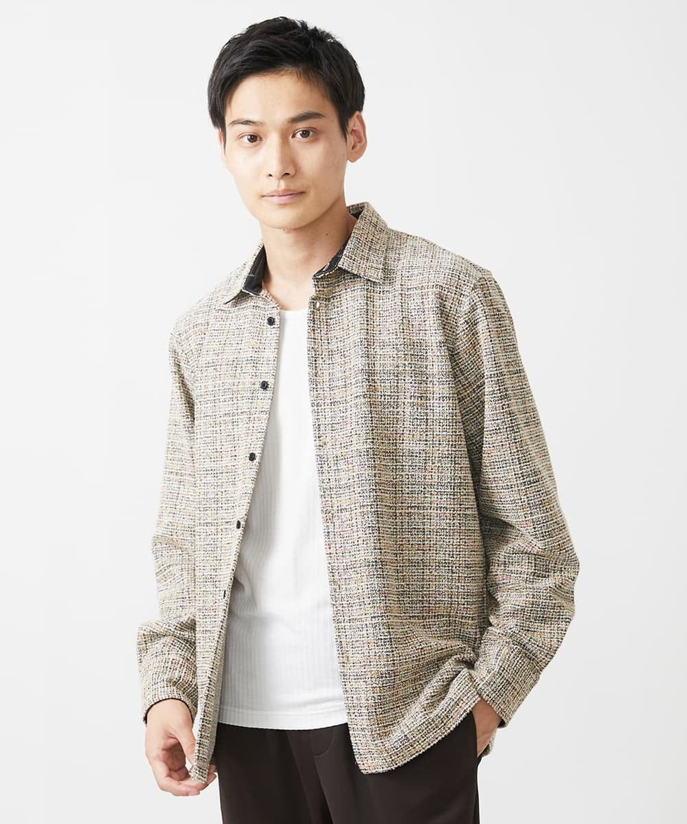 MKBJX06130 MK MICHEL KLEIN HOMME(MKミッシェルクランオム) 【アンサンブル対応】長袖シャツ/BUZZツィードジャージ ダークグレー