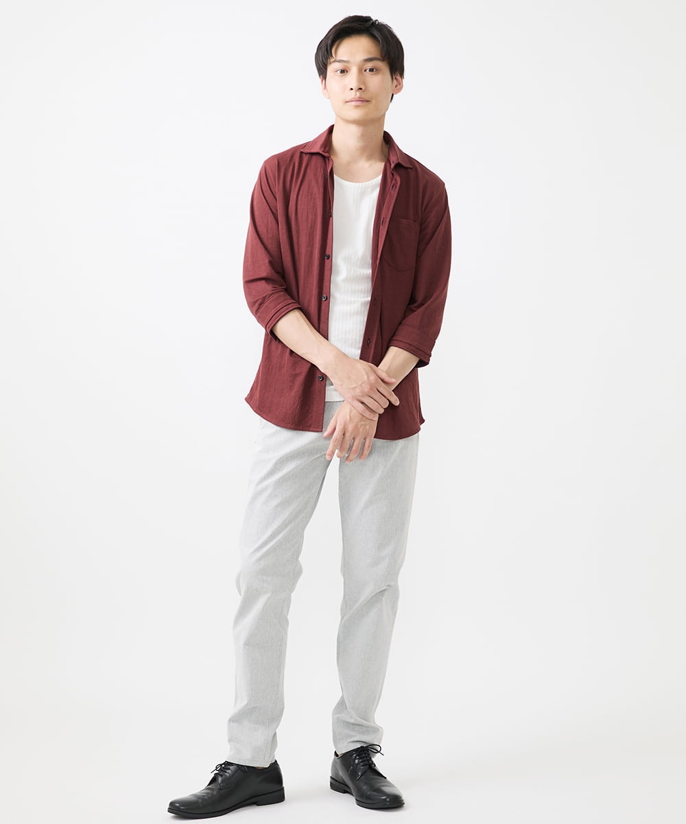 MKBJX32110 MK MICHEL KLEIN HOMME(MKミッシェルクランオム) 【大きいサイズあり】七分袖シャツ/ミストワッシャーカノコ パープル