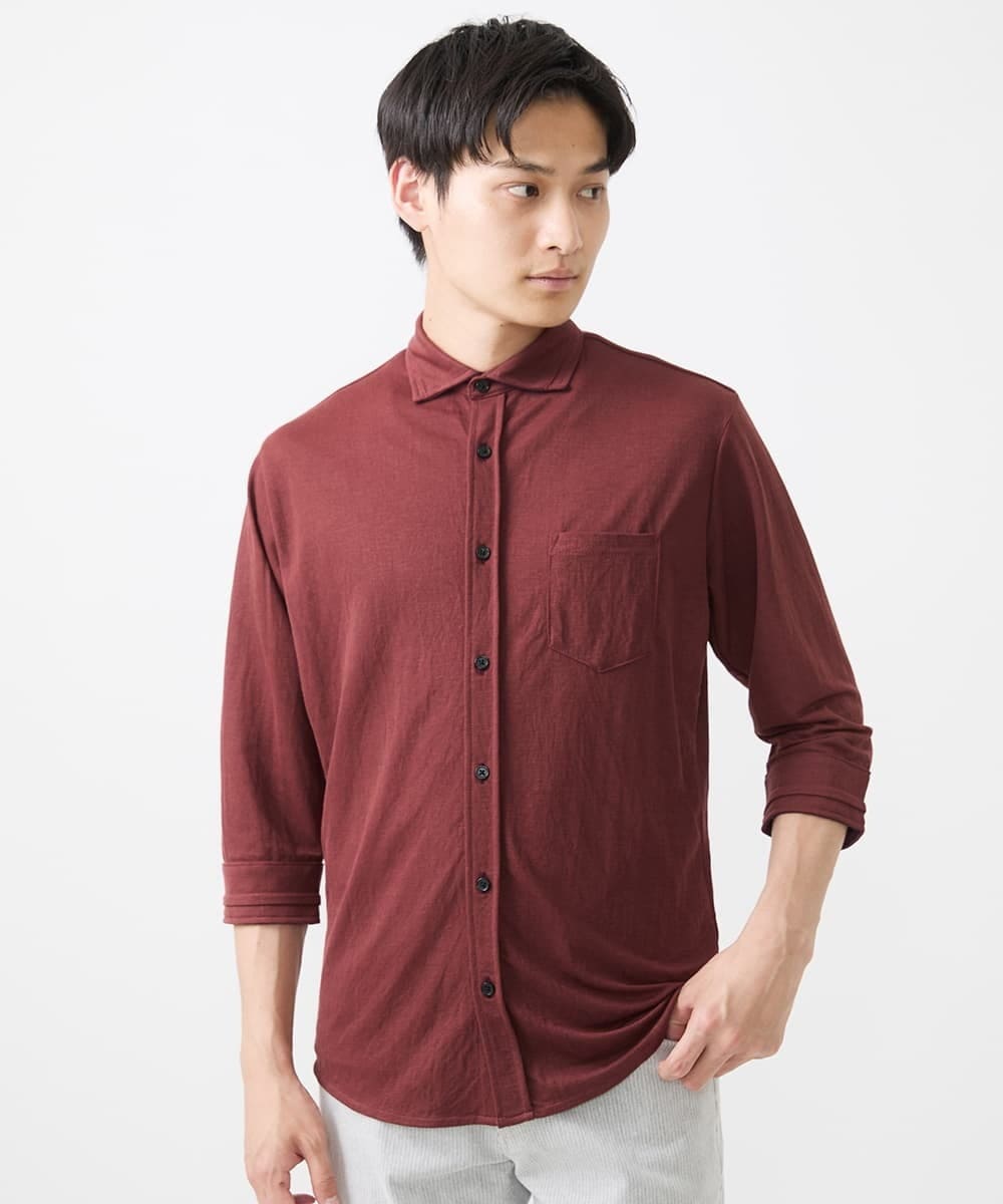 MKBJX32110 MK MICHEL KLEIN HOMME(MKミッシェルクランオム) 【大きいサイズあり】七分袖シャツ/ミストワッシャーカノコ パープル