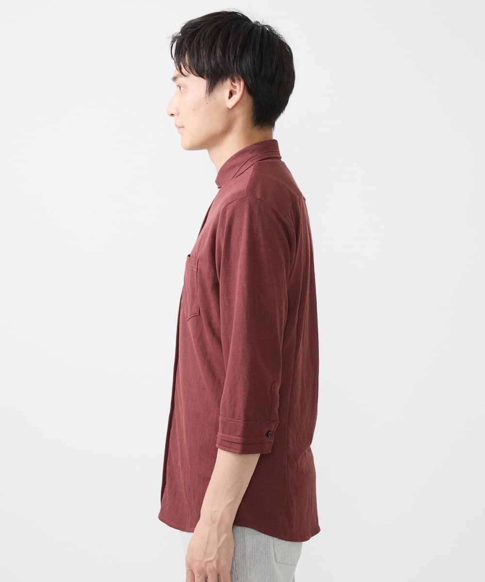 MKBJX32110 MK MICHEL KLEIN HOMME(MKミッシェルクランオム) 【大きいサイズあり】七分袖シャツ/ミストワッシャーカノコ パープル