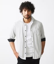 MKBJX32110 MK MICHEL KLEIN HOMME(MKミッシェルクランオム) 【大きいサイズあり】七分袖シャツ/ミストワッシャーカノコ グレー