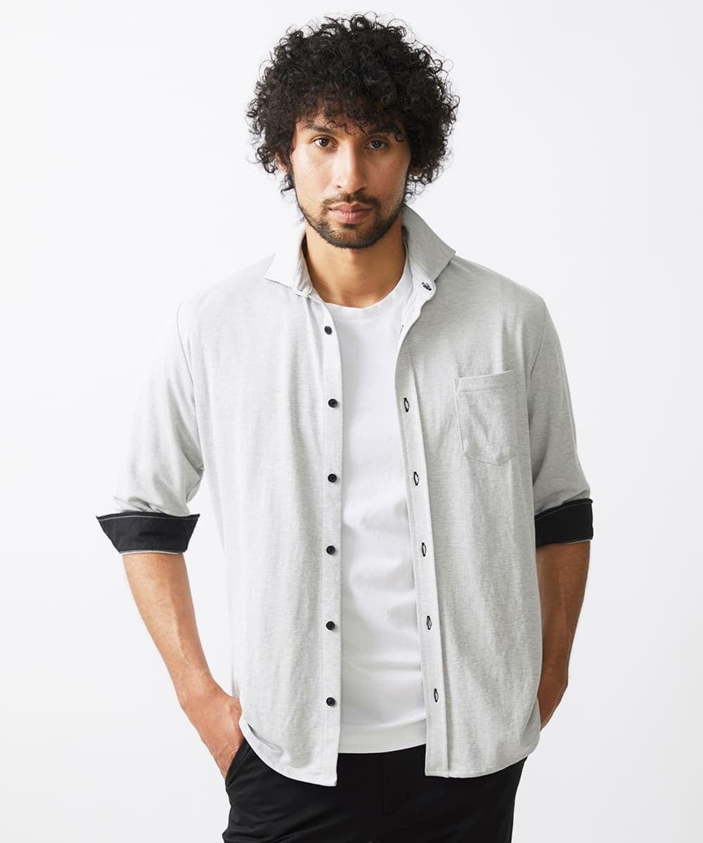 MKBJX32110 MK MICHEL KLEIN HOMME(MKミッシェルクランオム) 【大きいサイズあり】七分袖シャツ/ミストワッシャーカノコ グレー