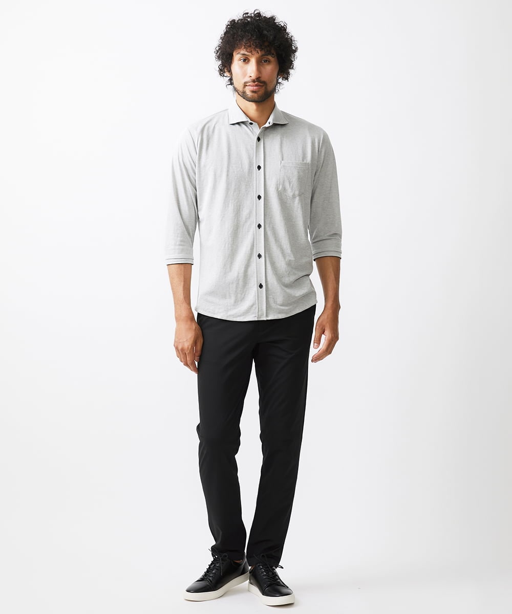 MKBJX32110 MK MICHEL KLEIN HOMME(MKミッシェルクランオム) 【大きいサイズあり】七分袖シャツ/ミストワッシャーカノコ グレー