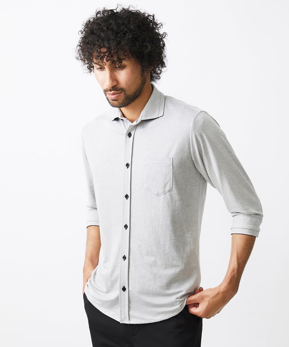 MKBJX32110 MK MICHEL KLEIN HOMME(MKミッシェルクランオム) 【大きいサイズあり】七分袖シャツ/ミストワッシャーカノコ グレー