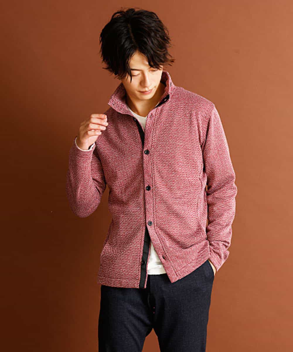 MKCAP61100 MK MICHEL KLEIN HOMME(MKミッシェルクランオム) 『快適/フィット感』スノーフェイスジャガードスタンドカーディガン パープル