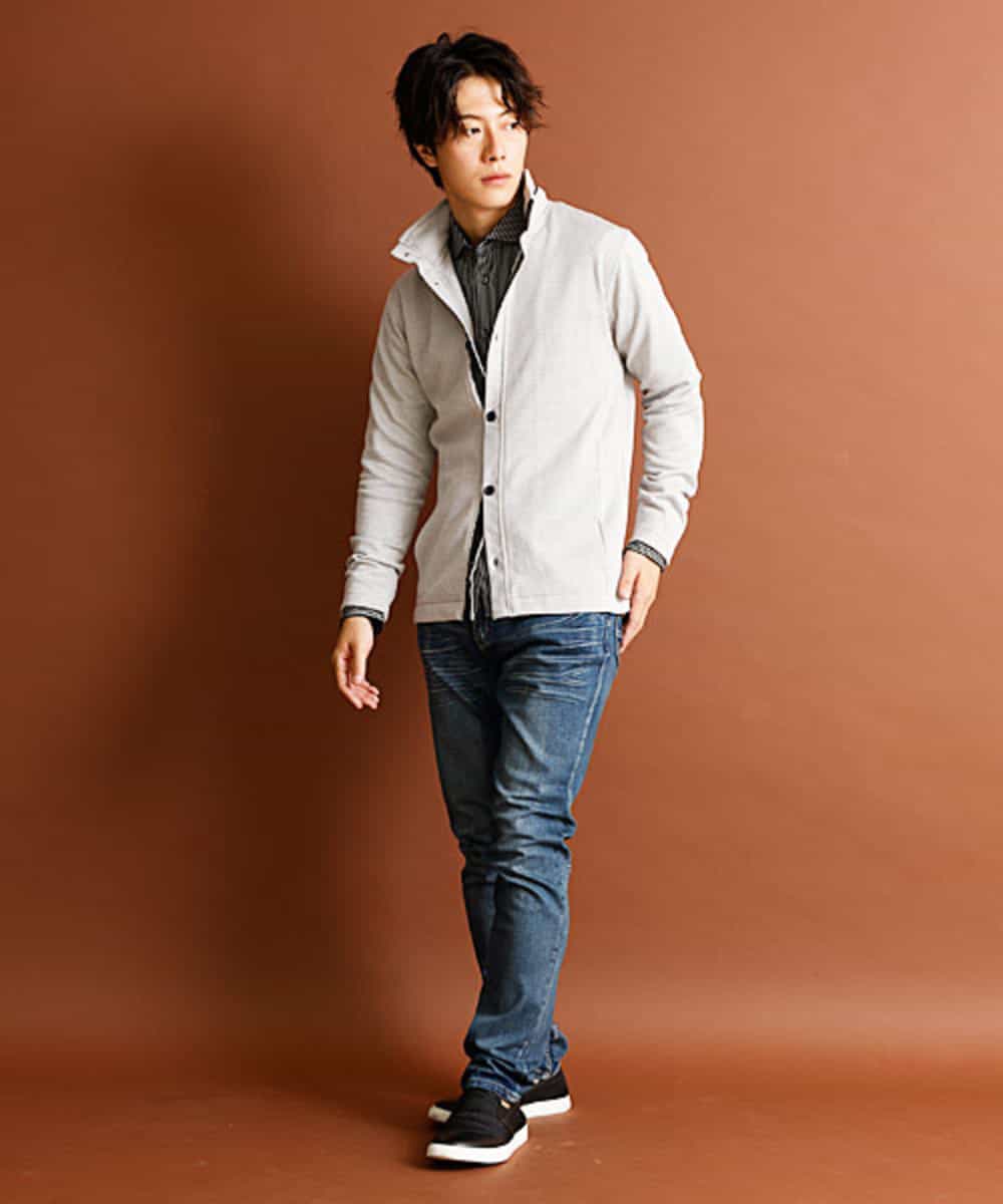 MKCAP61100 MK MICHEL KLEIN HOMME(MKミッシェルクランオム) 『快適/フィット感』スノーフェイスジャガードスタンドカーディガン グレー