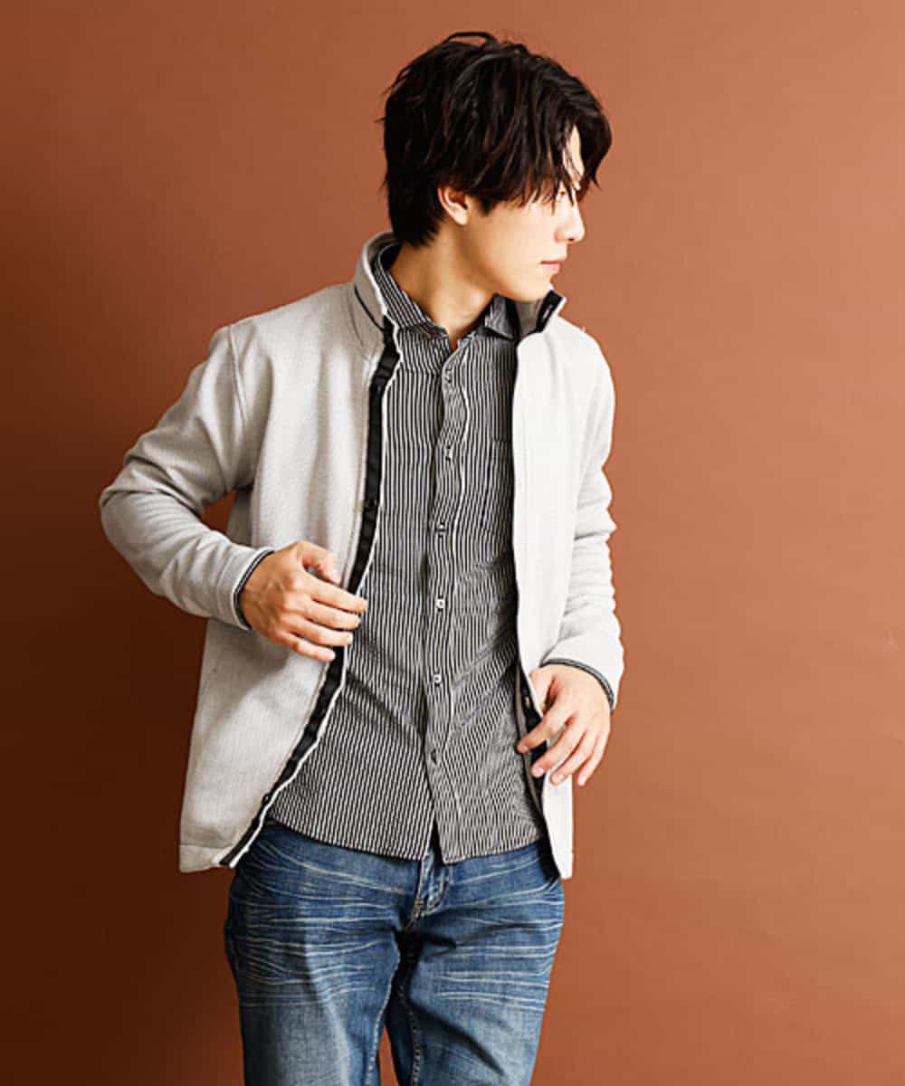 MKCAP61100 MK MICHEL KLEIN HOMME(MKミッシェルクランオム) 『快適/フィット感』スノーフェイスジャガードスタンドカーディガン グレー