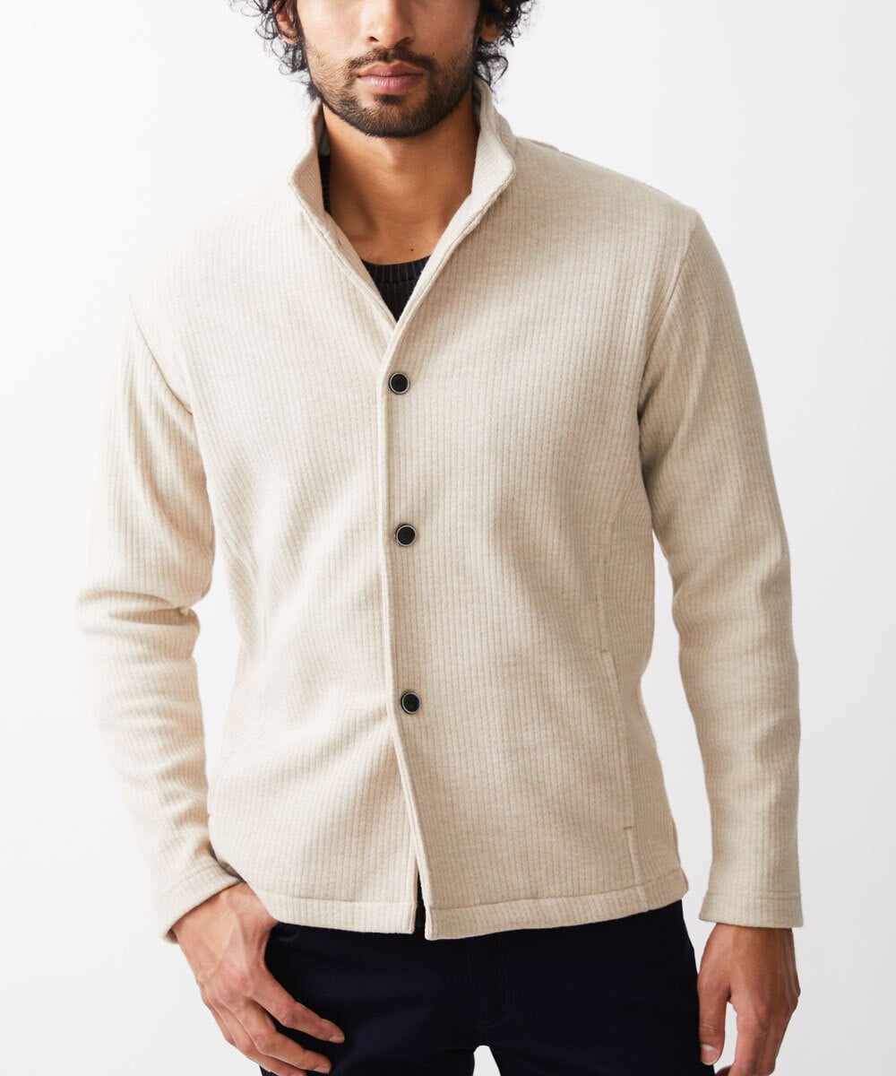 MKCAV65130 MK MICHEL KLEIN HOMME(MKミッシェルクランオム) スタンドカーディガン / ウオームメランジ アイボリー(80)