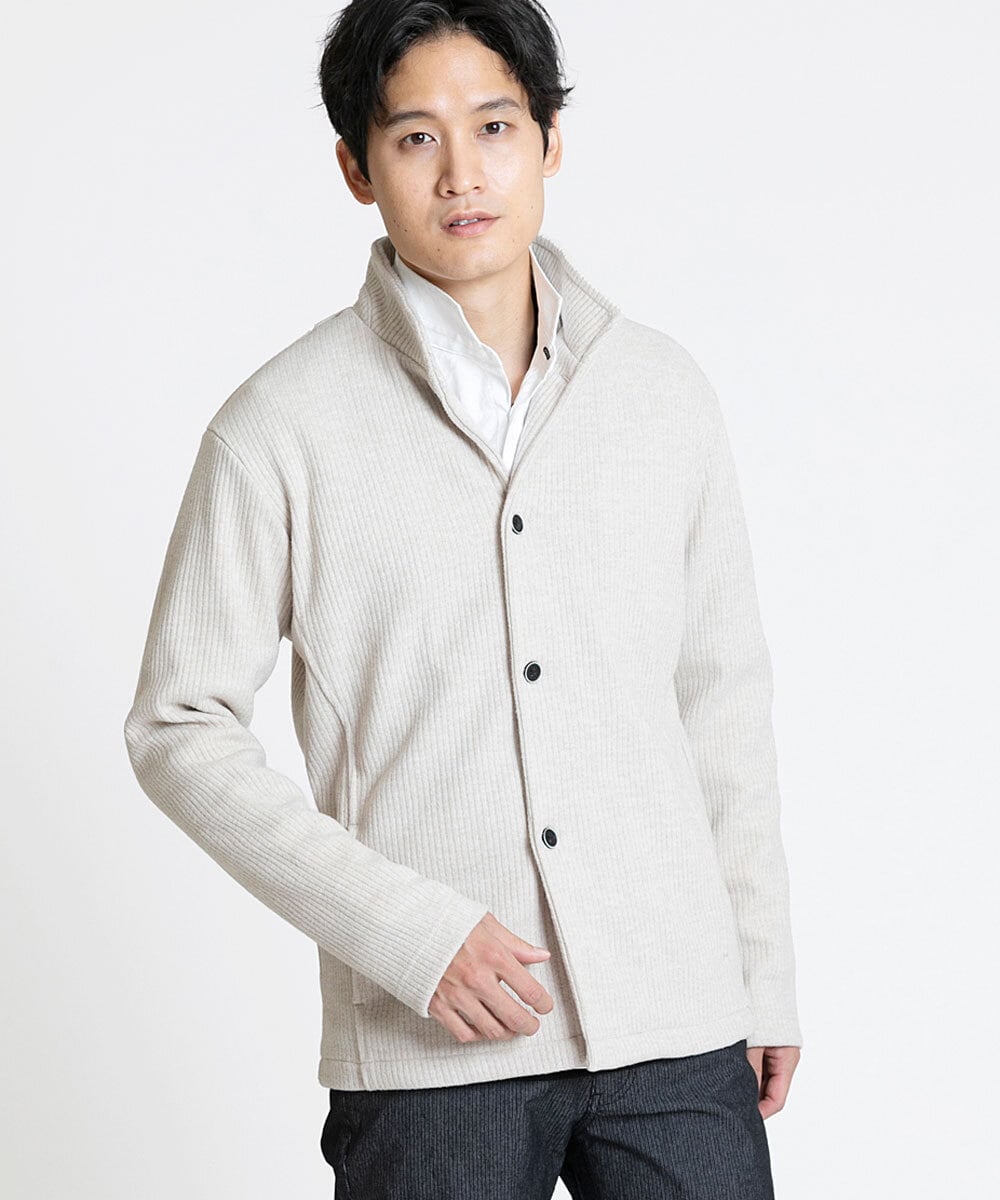 MKCAV65130 MK MICHEL KLEIN HOMME(MKミッシェルクランオム) スタンドカーディガン / ウオームメランジ アイボリー(80)