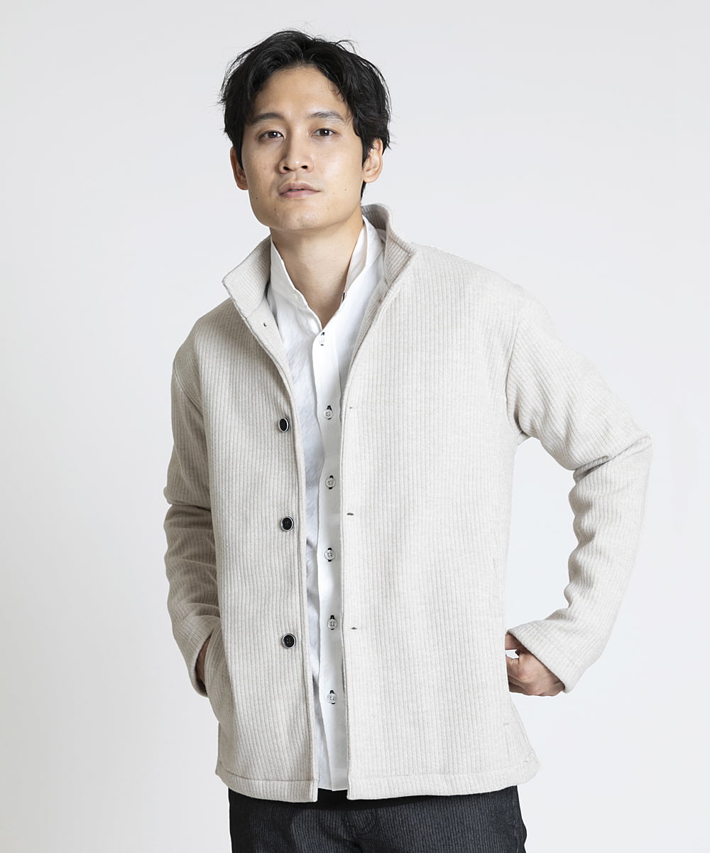 MKCAV65130 MK MICHEL KLEIN HOMME(MKミッシェルクランオム) スタンドカーディガン / ウオームメランジ アイボリー(80)