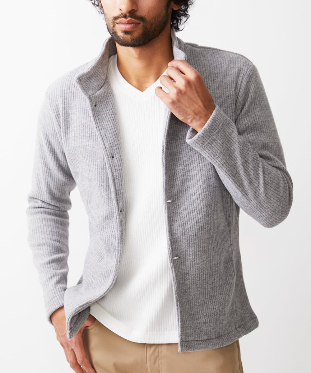 MKCAV65130 MK MICHEL KLEIN HOMME(MKミッシェルクランオム) スタンドカーディガン / ウオームメランジ グレー(92)