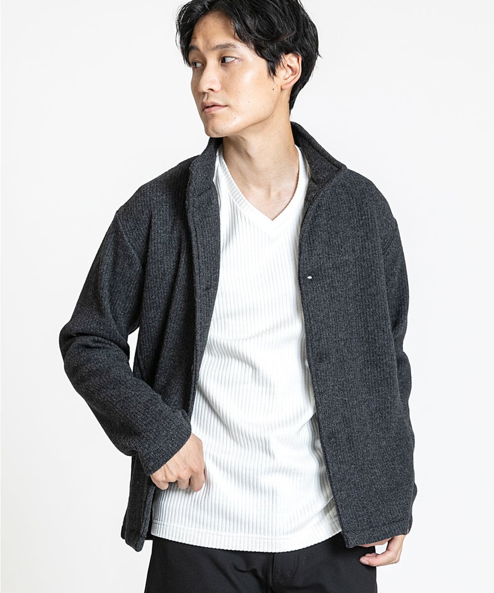 MKCAV65130 MK MICHEL KLEIN HOMME(MKミッシェルクランオム) スタンドカーディガン / ウオームメランジ ダークグレー(93)