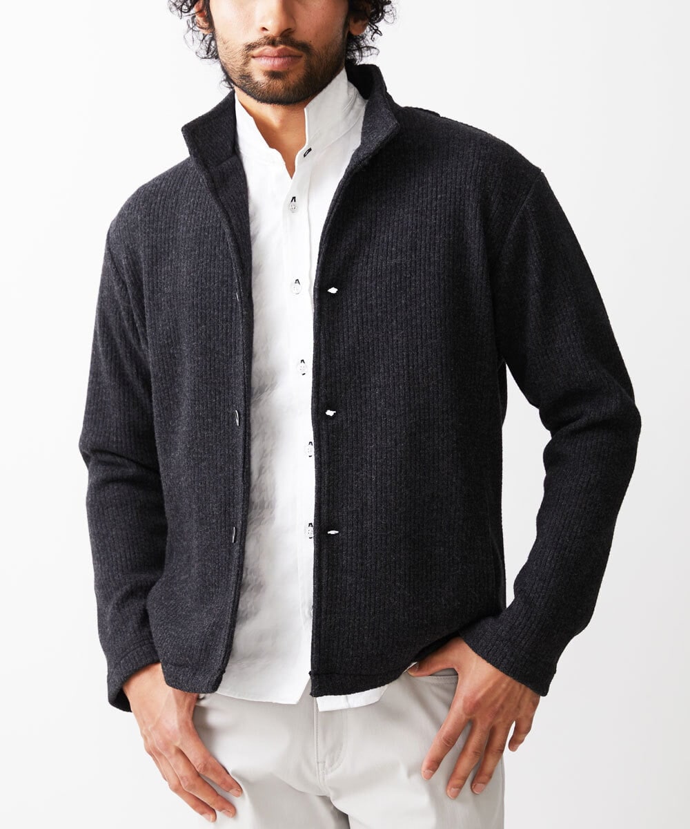 MKCAV65130 MK MICHEL KLEIN HOMME(MKミッシェルクランオム) スタンドカーディガン / ウオームメランジ ダークグレー(93)