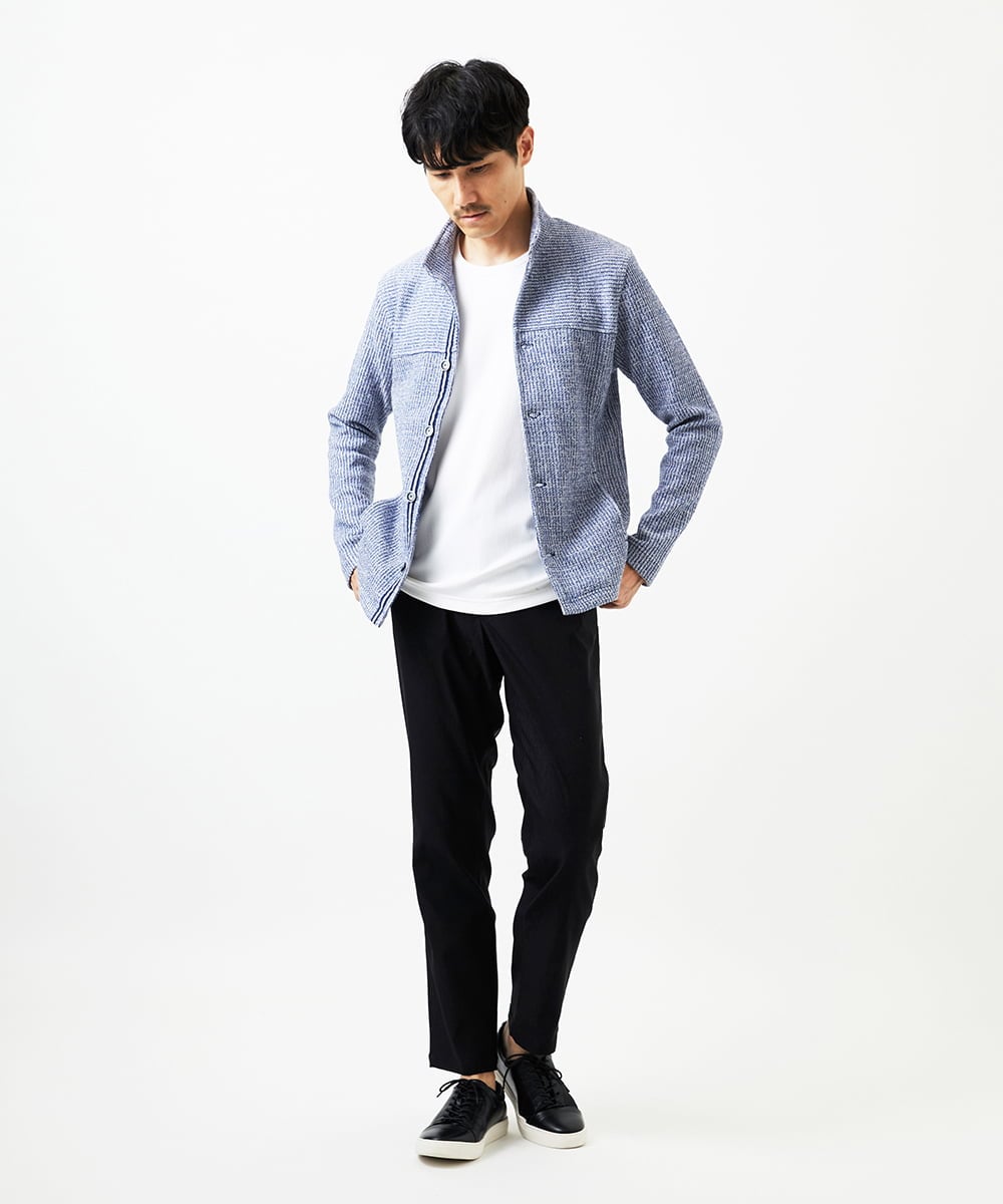 希少 y's for men ドットデザイン カーディガン 秋春兼用／イージーケア】ラッセルスタンドカーディガン