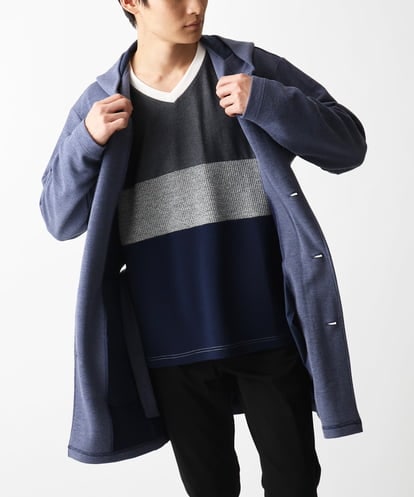MKCDC25130 MK MICHEL KLEIN HOMME 【ユニセックスで着られる】フードカーディガン/2トーンシングルストライプ