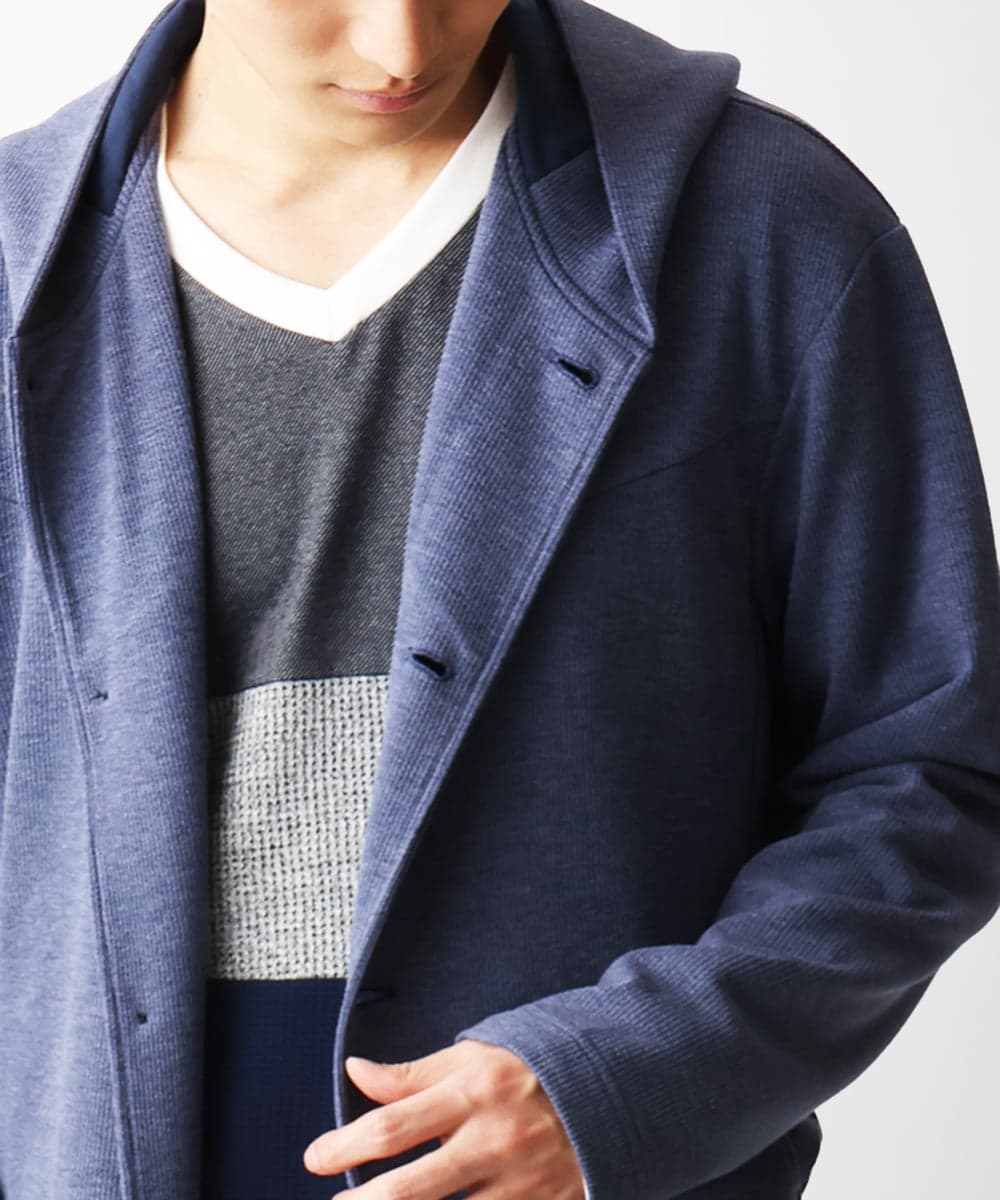 MKCDC25130 MK MICHEL KLEIN HOMME(MKミッシェルクランオム) 【ユニセックスで着られる】フードカーディガン/2トーンシングルストライプ ブルー