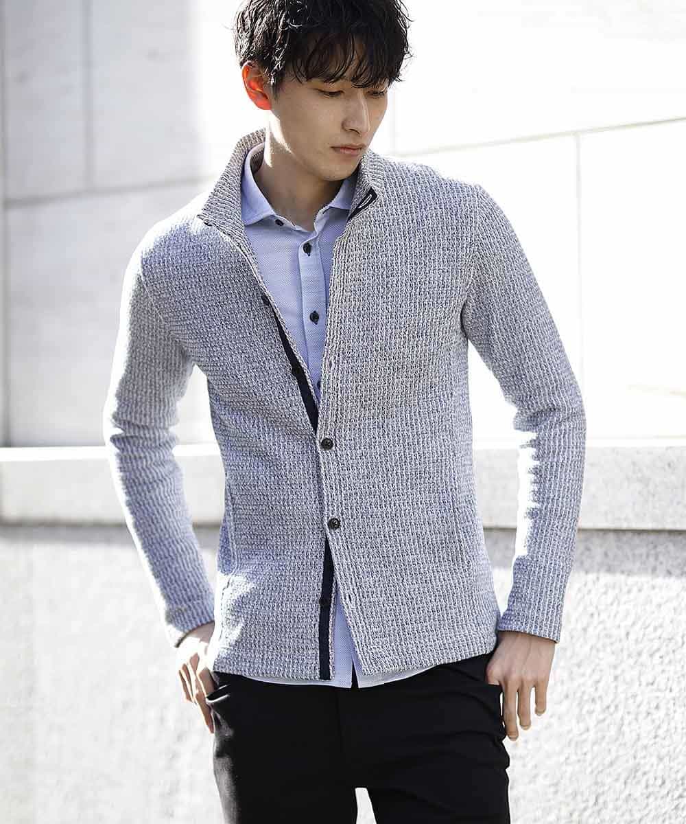 MKCDJ71120 MK MICHEL KLEIN HOMME(MKミッシェルクランオム) 春カーディガン／ラッセルメランジテレコ ライトブルー