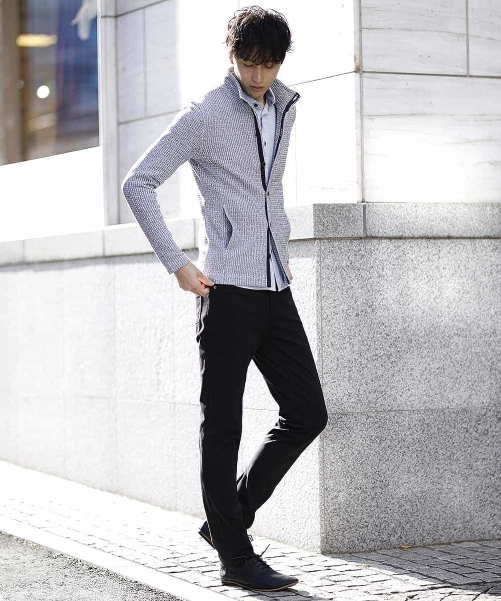 MKCDJ71120 MK MICHEL KLEIN HOMME(MKミッシェルクランオム) 春カーディガン／ラッセルメランジテレコ ライトブルー